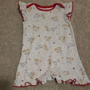 Warner Bros. Light Gray Romper Pajama with Red Trim